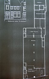 <p>Plattegrond van de begane grond van Oudestraat 100-102, bestaande situatie in 1965 (Stadsarchief Kampen). </p>
